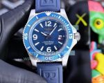 Replica Breitling Superocean Deep Blue Dial Blue Bezel Stainless Steel Case Blue Rubber Strap Watch 43mm